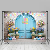 Aperturee - Flower Pot Blue Arch Door Rabbit Easter Backdrop